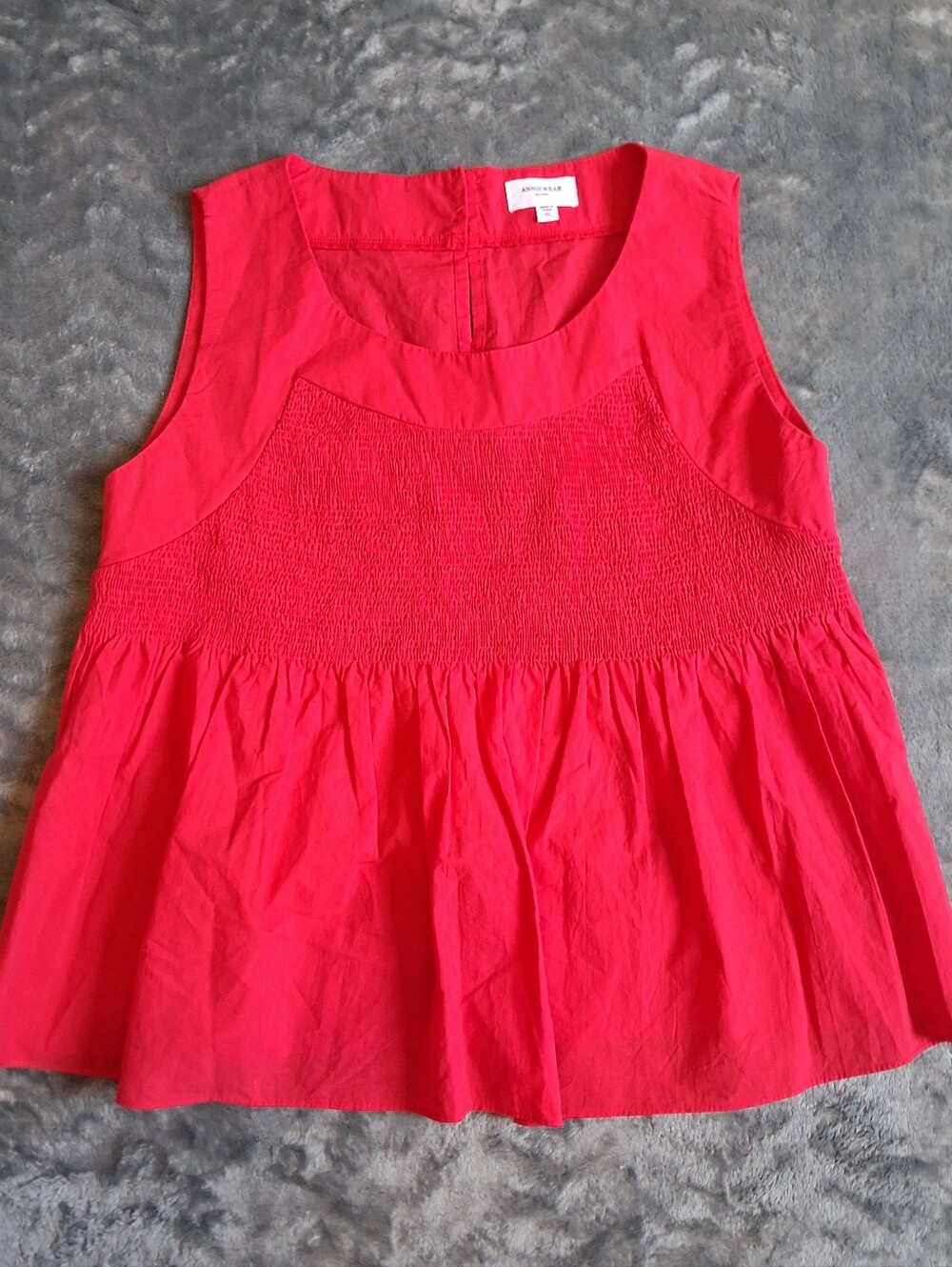 AnnieWear Smocked Womens Top XL Red